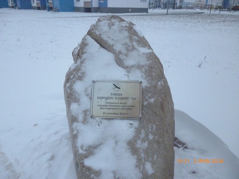 Мемориальный камень на улице Народного Единства. 2 января 2026 года