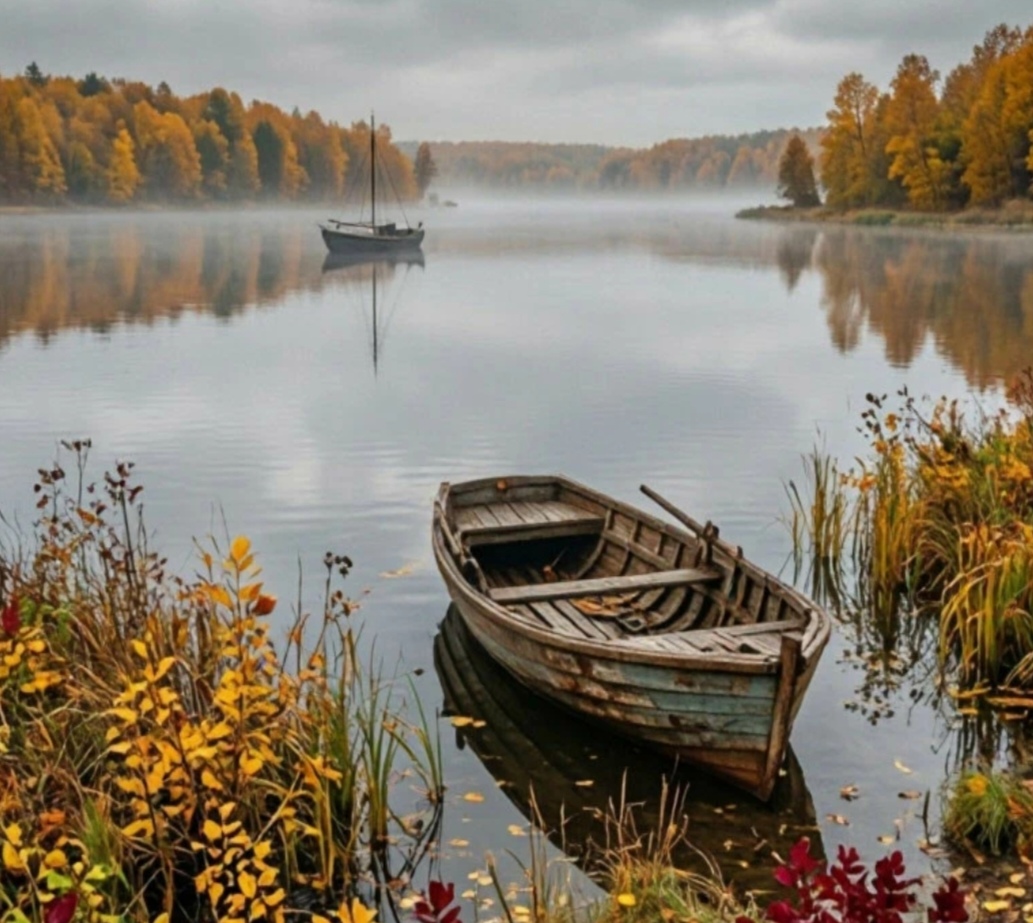 Берег озера лесного